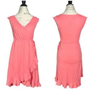 Pact | Women | Coral Slub Organic Cotton Natural Ruffle Easy Wrap Dress | XS